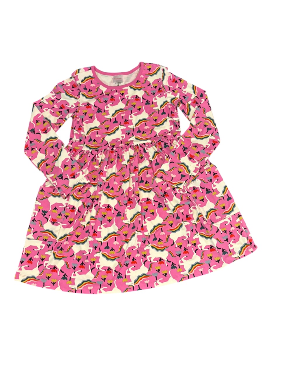 Hanna Andersson Girls' Pink Unicorn Print LS Dress Size 10 (140)